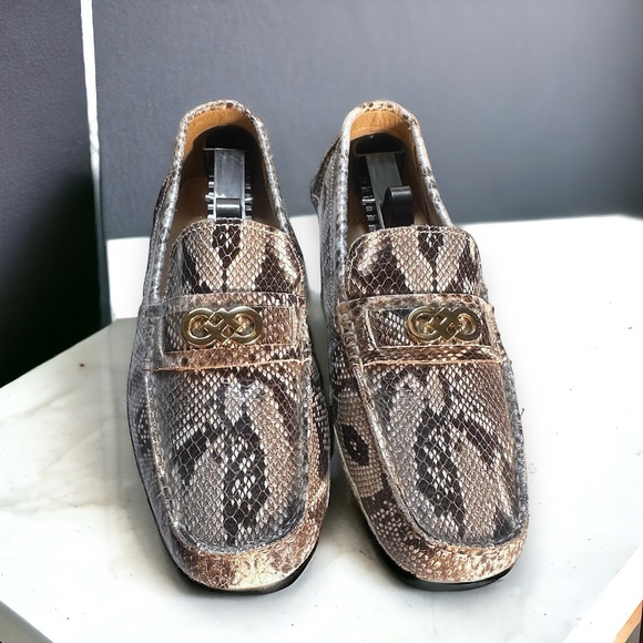 Cole Haan snakeskin gancini logo driver mocs loafers women's 8M - Picture 2 of 4